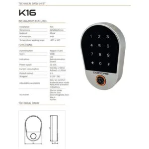 dorcas-k16-technical-sheet Dorcas K16 Touch Keypad & Card Reader