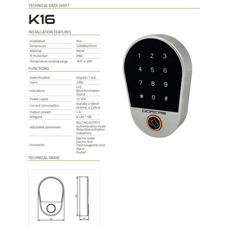 Dorcas K16 Touch Keypad & Card Reader